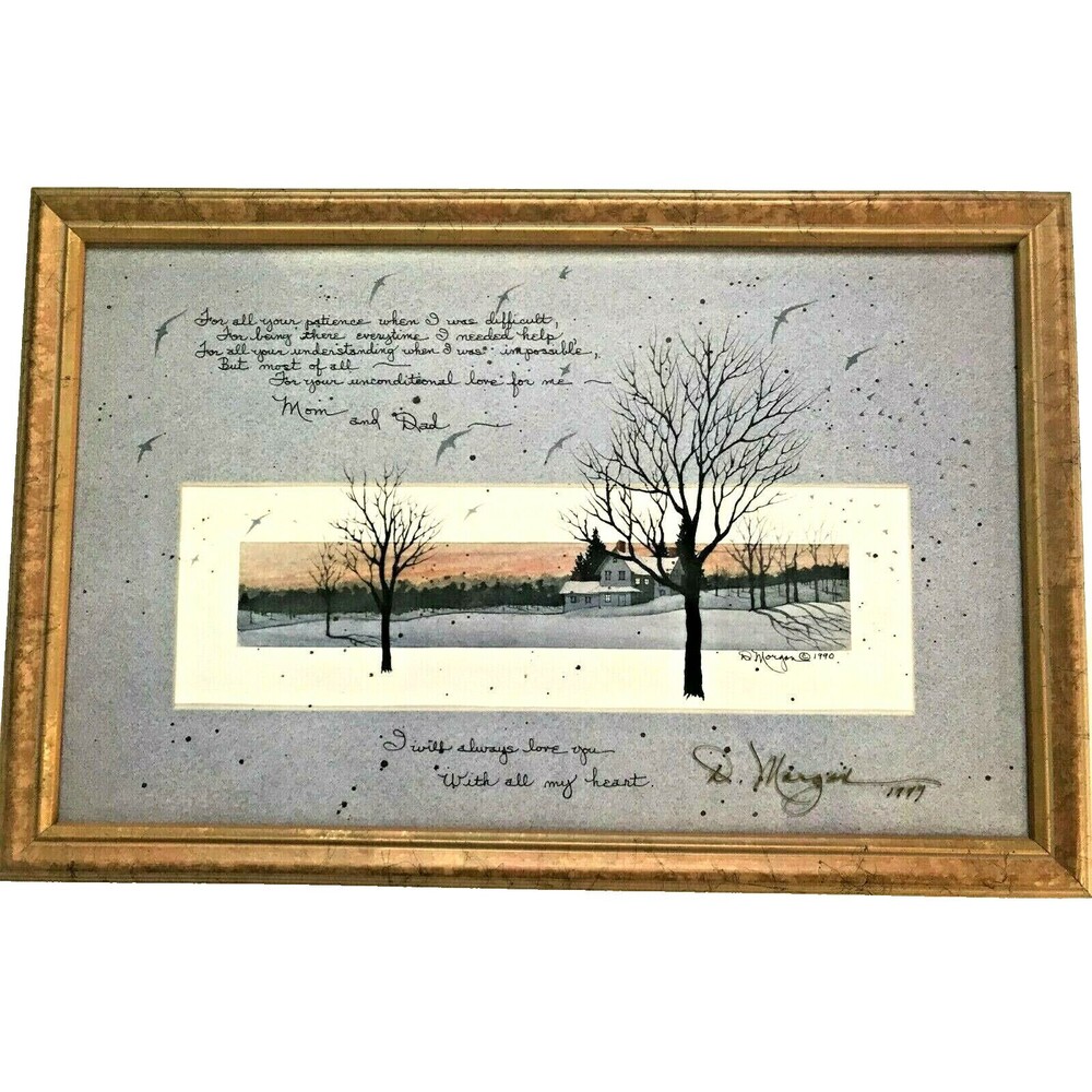 D Morgan Framed Print Winter Home Tree Snow Mom Dad Love 1999 Signed Gallery